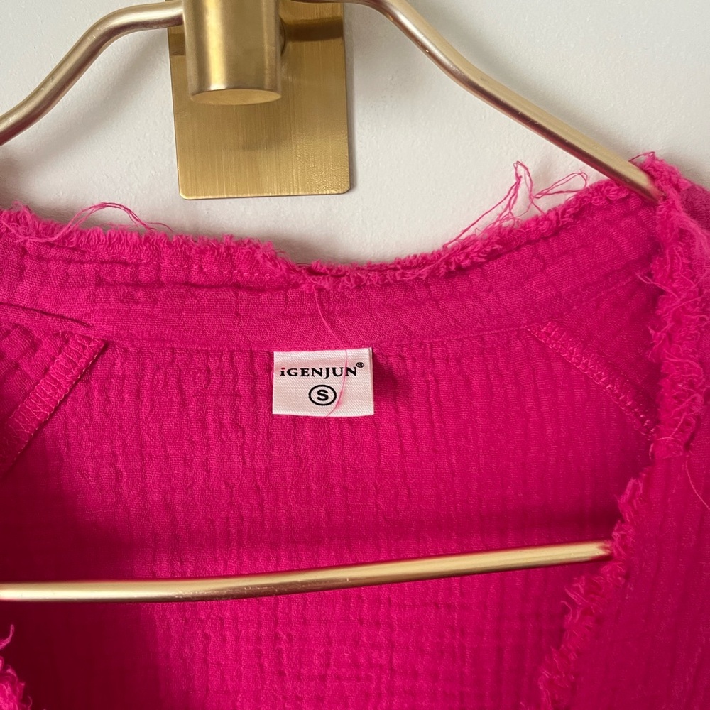 Relaxed beachy summer cotton Button-Down Tunic in Bright Fuchsia S - Picture 2 of 6